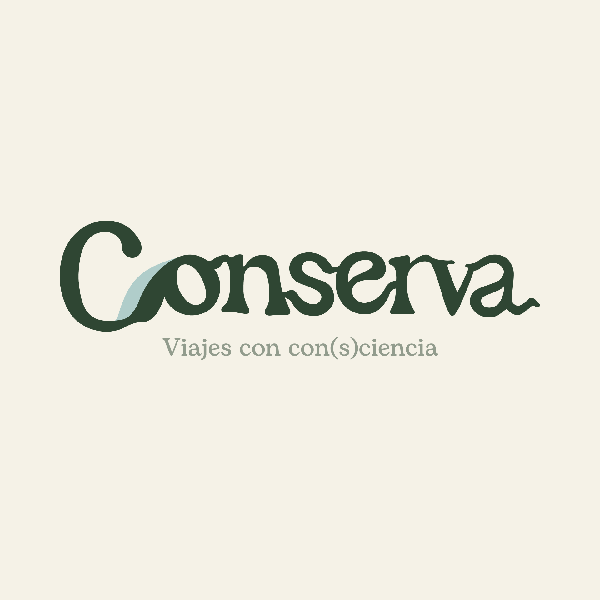 Logo on a cream background with the word ‘Conserva’ in a dark green serif font and a tagline below reading ‘Viajes con con(s)ciencia’