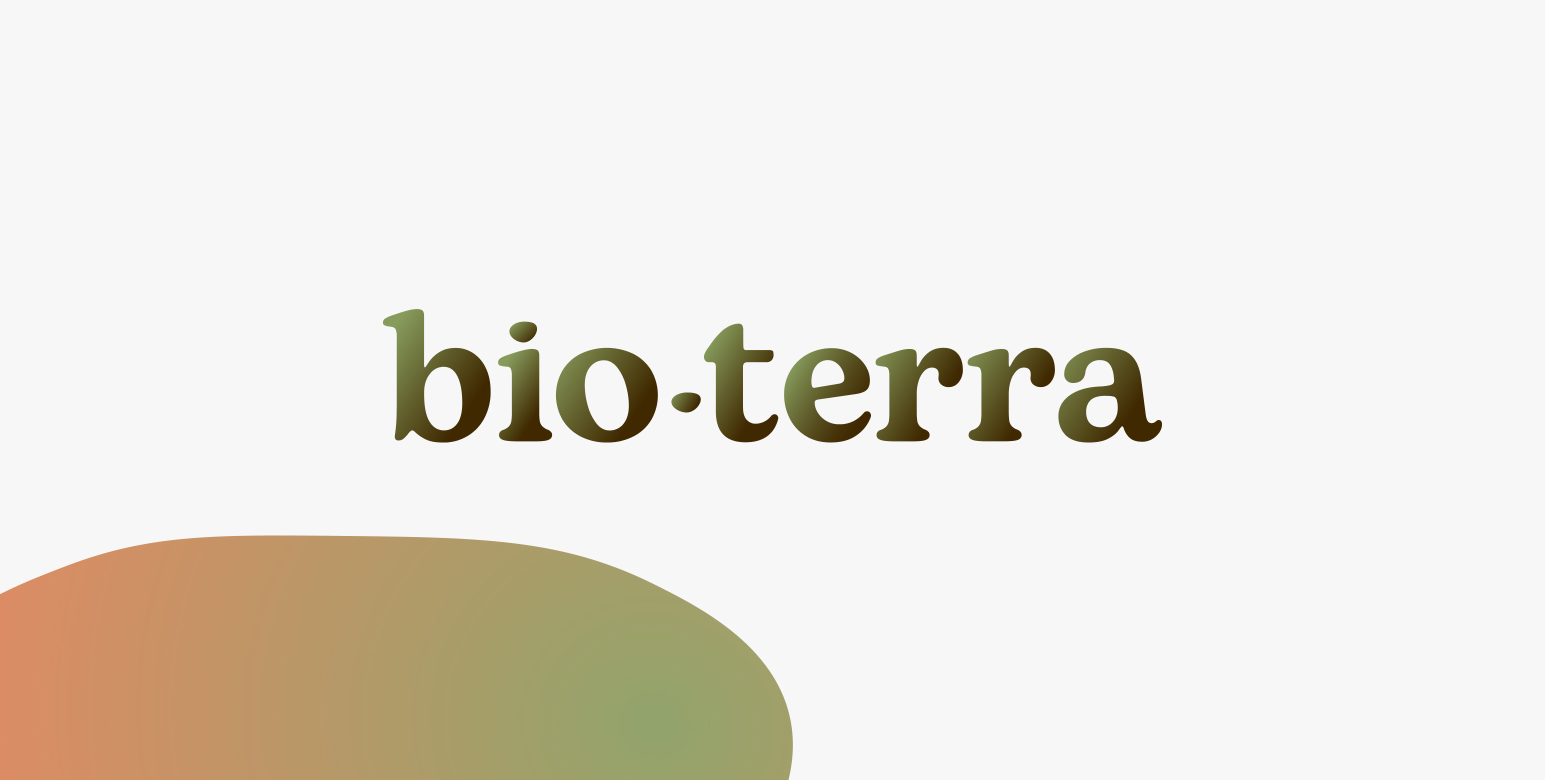 Logo on a soft gradient background with green earthy tones and the word ‘bio·terra’ in lowercase brown letters.