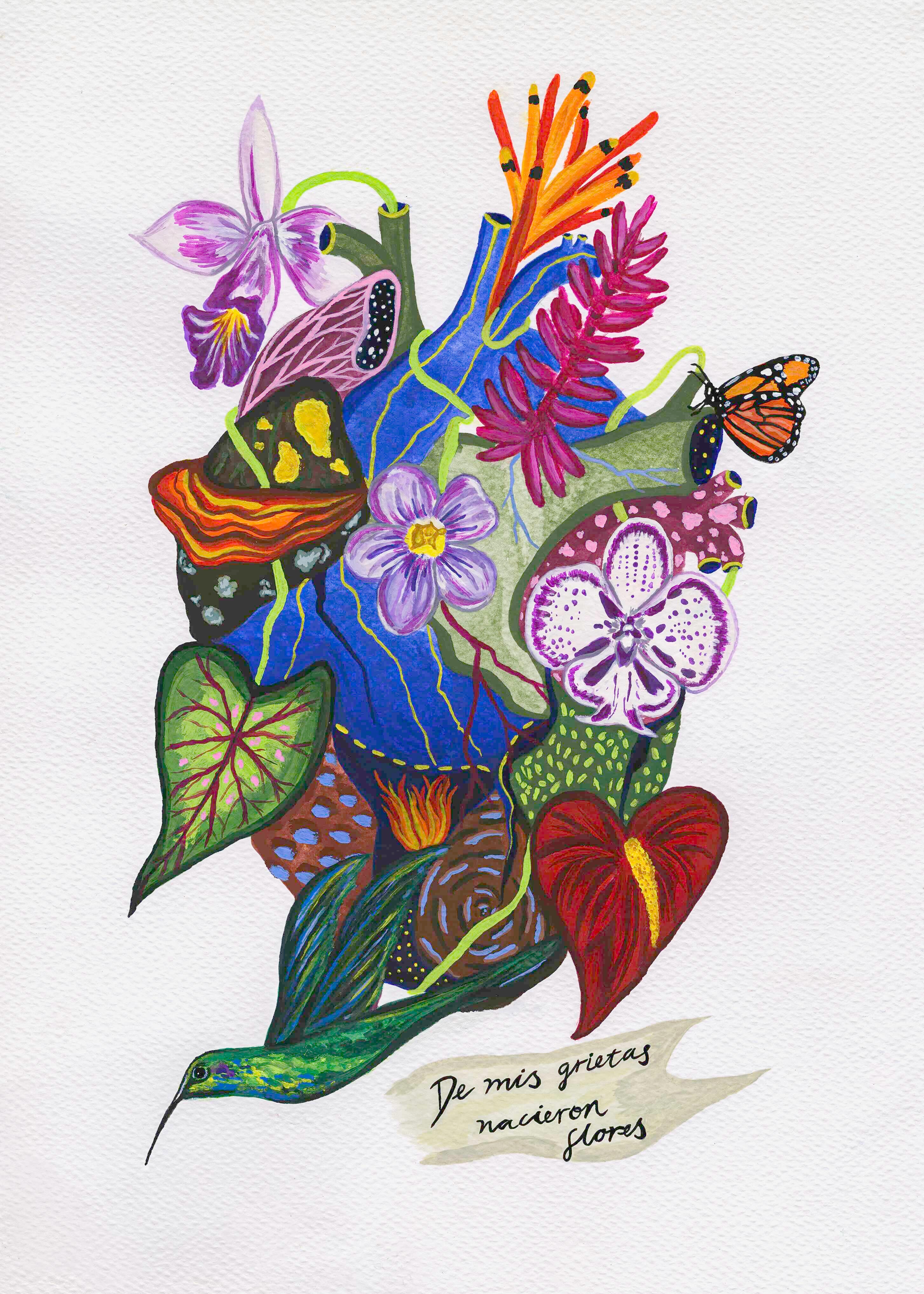 Image of a painting of a heart full of flowers